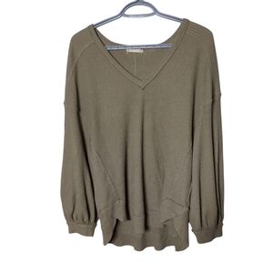 Altar’d State Long Sleeve Waffle Weave Oversized Olive Green Long Sleeve Size Sm